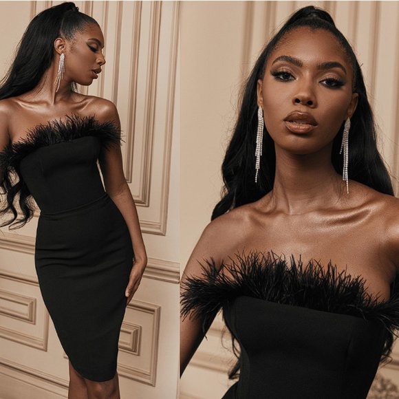 House of CB Dresses House Of Cb London Bianca Feather Dress Nwot